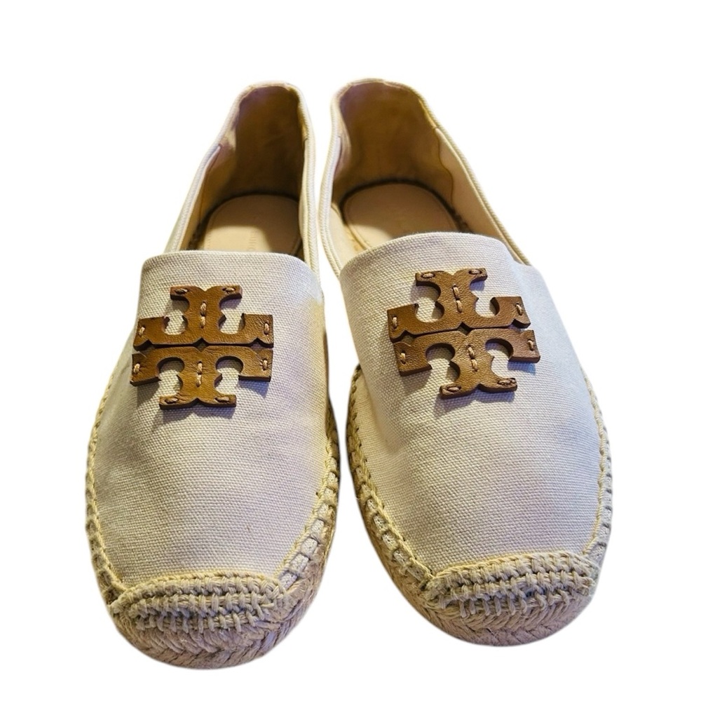 Tory Burch Everly Canvas Espadrilles Double T Logo Jute Sole Comfy Size 8 - Picture 5 of 7
